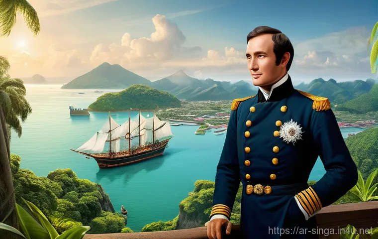 스탬포드 래플스 유산 - **Stamford Raffles' Arrival and Strategic Vision:** A historically accurate illustration from the ea...