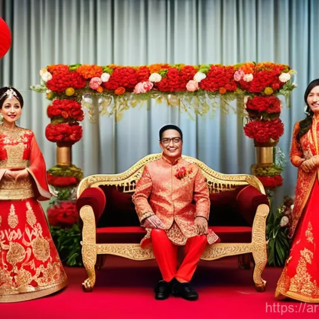 싱가포르 결혼 문화 - A Grand Singaporean Wedding Fusion Celebration** A vibrant and elegant scene depicting a multi-cult...