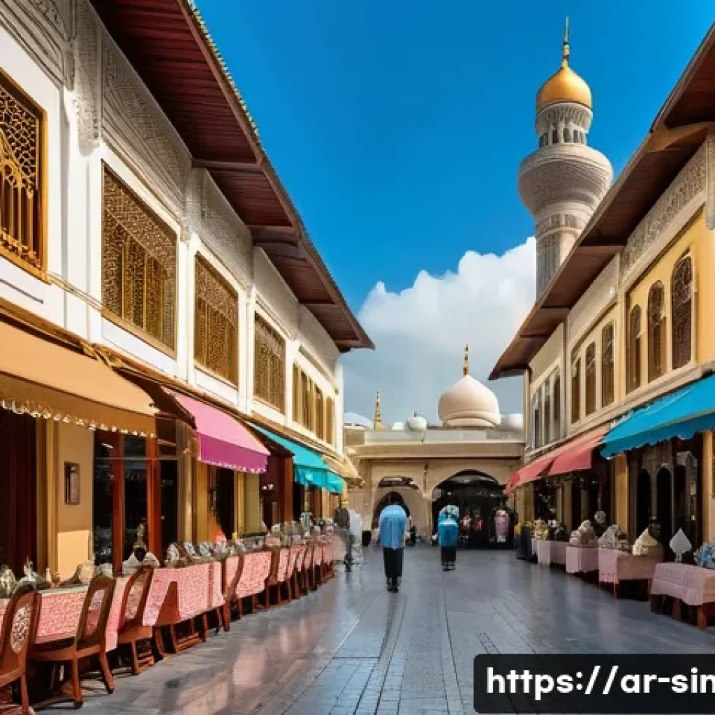 싱가포르 문화유산 투어 - A vibrant street scene of Arab Street in Singapore during daytime, showcasing traditional Islamic ar...