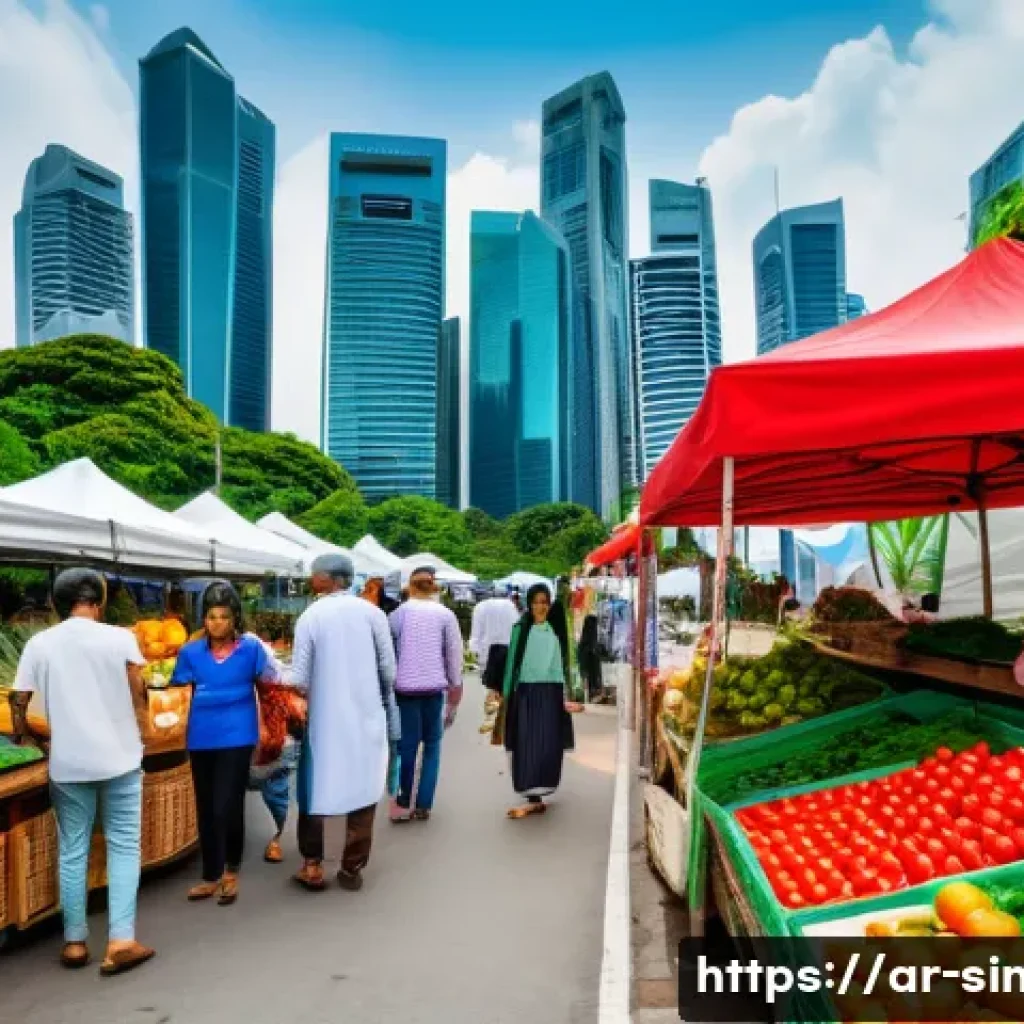 싱가포르 유기농 매장 - A vibrant organic farmers' market scene in Singapore, featuring diverse stalls with fresh, colorful ...