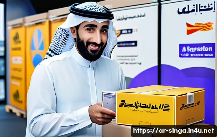 싱가포르에서 한국으로 소포 보내기 - A professional shipping office scene tailored for Arabic-speaking clients, featuring a well-organize...