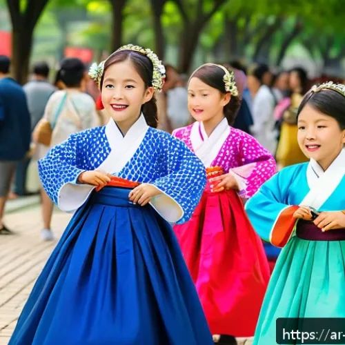 싱가포르 한인 커뮤니티 - A vibrant scene of a Korean cultural festival in Singapore&rsquo;s urban park during the day, featuring fa...